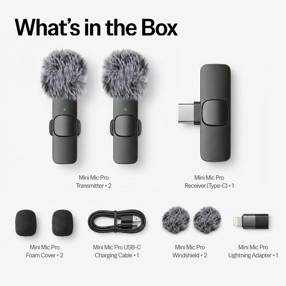 Mini Mic Pro en ambiente de creador grabando contenido, sonido nítido y profesional