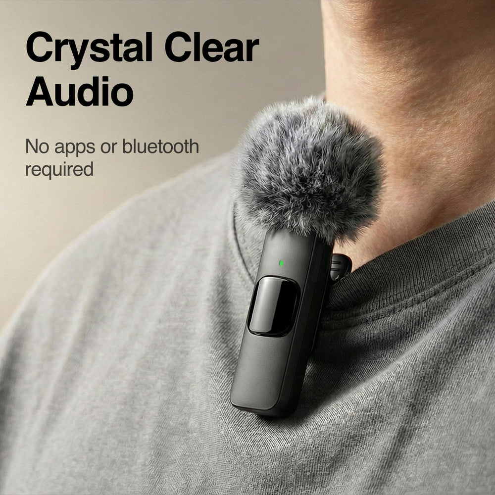Mini Mic Pro primer plano de textura y clip metálico, durabilidad y agarre seguro