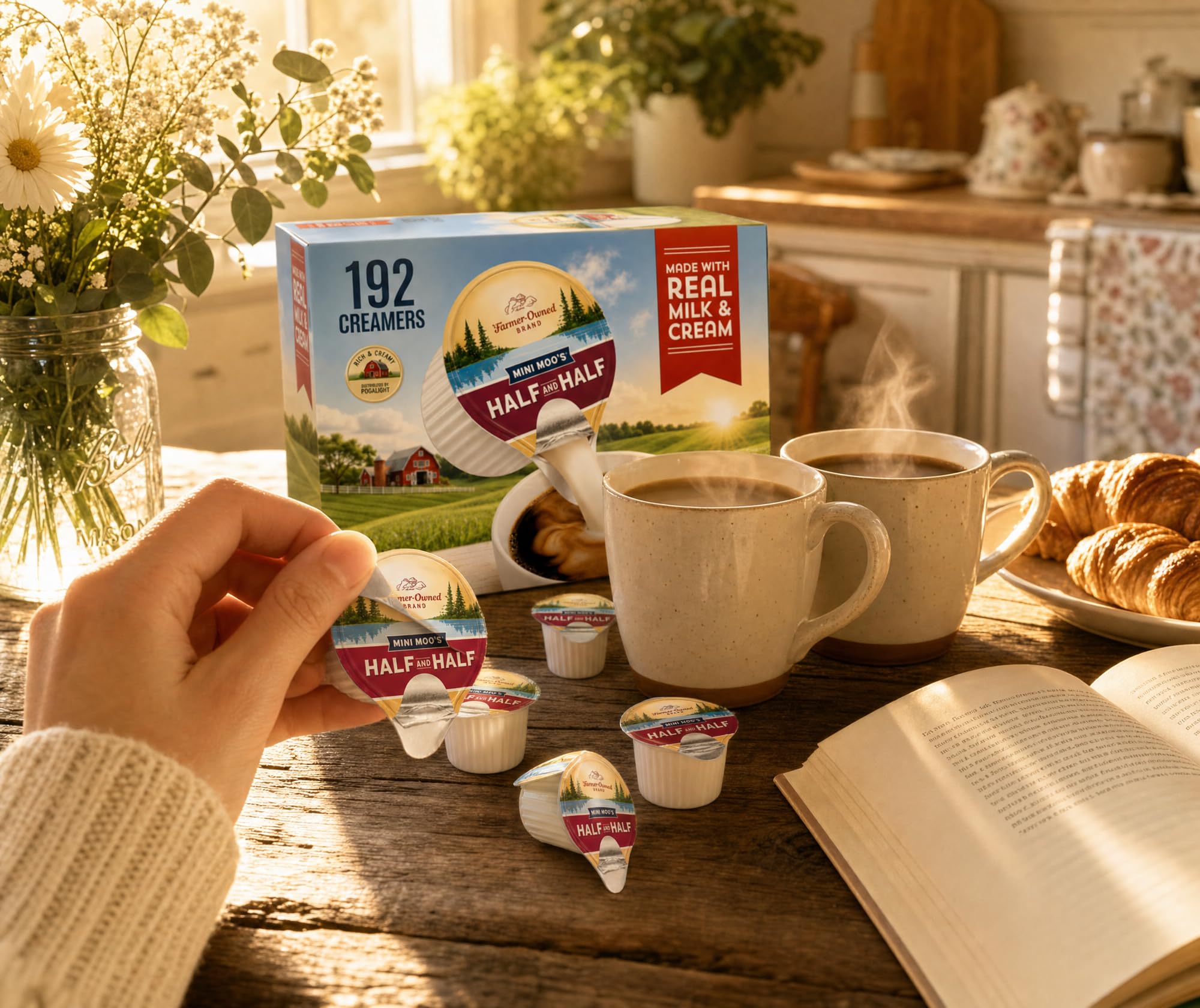 Mini Moo cápsula junto a una taza para comparar tamaño y porción controlada