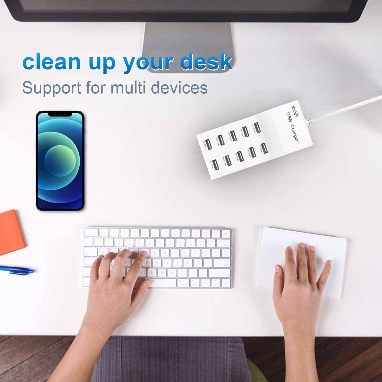 MINJIESI detalle del panel de puertos USB con detección inteligente de corriente