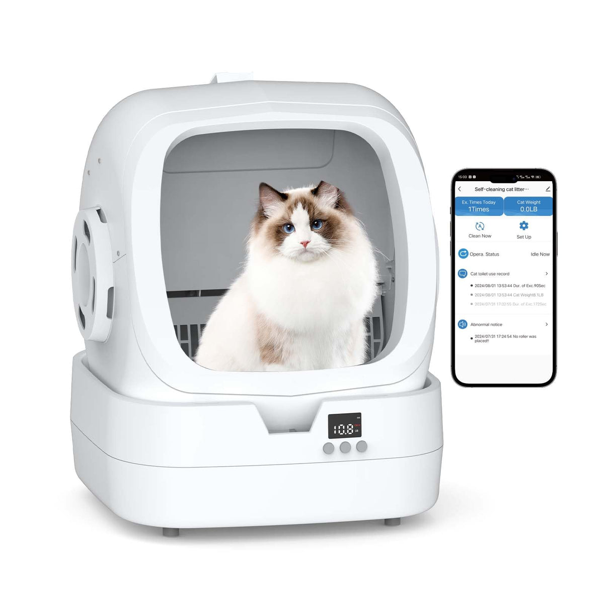 Mintakawa vista frontal del arenero blanco con entrada amplia y diseño moderno
