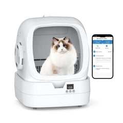 Mintakawa vista frontal del arenero blanco con entrada amplia y diseño moderno