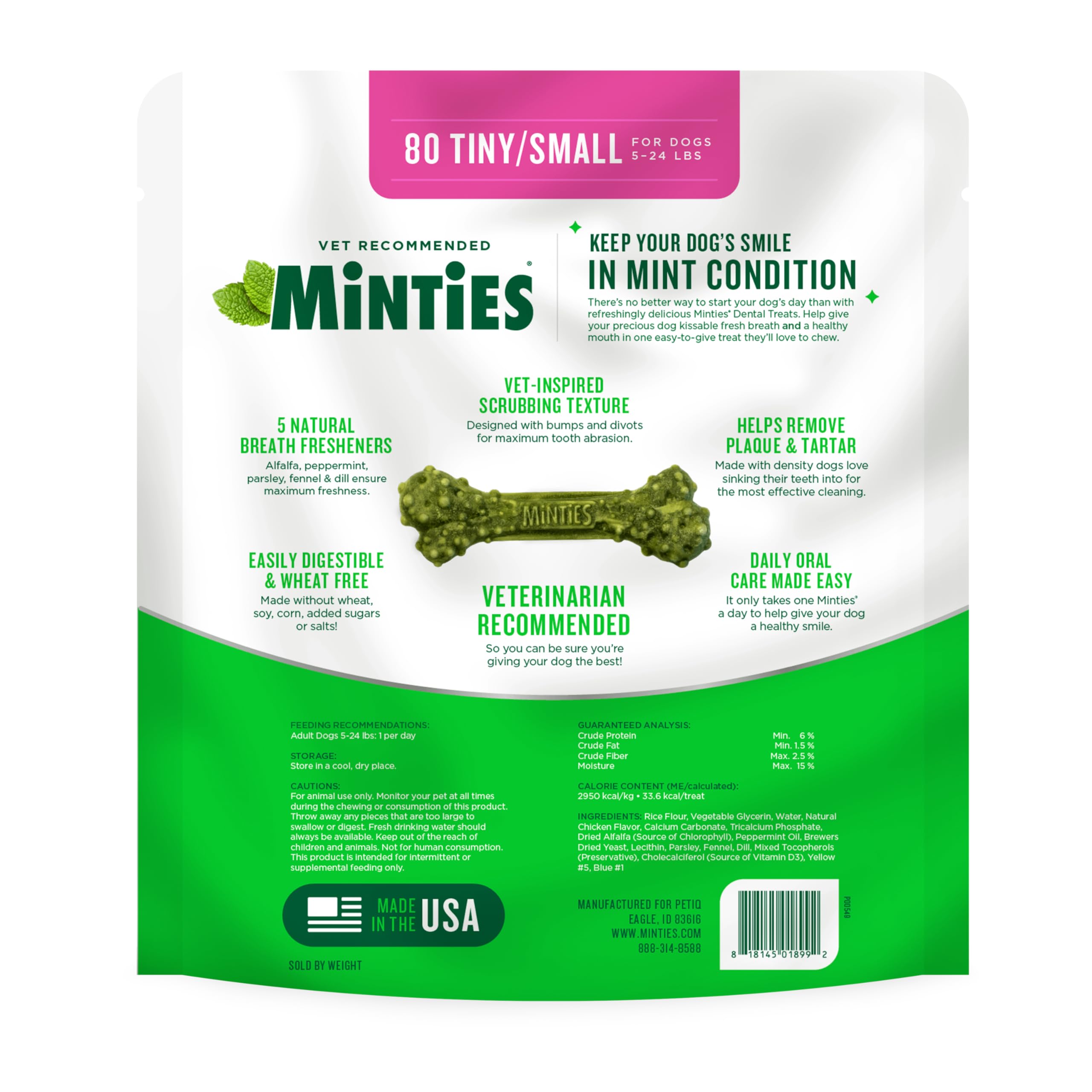 Etiqueta nutricional Minties mostrando ingredientes sin trigo ni soja