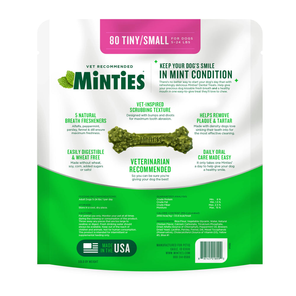 Etiqueta nutricional Minties mostrando ingredientes sin trigo ni soja