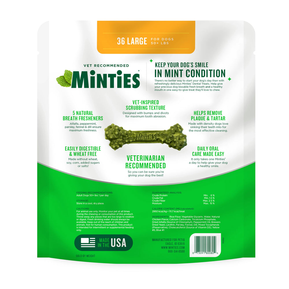 Minties caja abierta con 36 unidades mostrando el contenido y porción