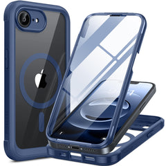 Miracase frontal azul mostrando protector de vidrio y beneficio antirrayas