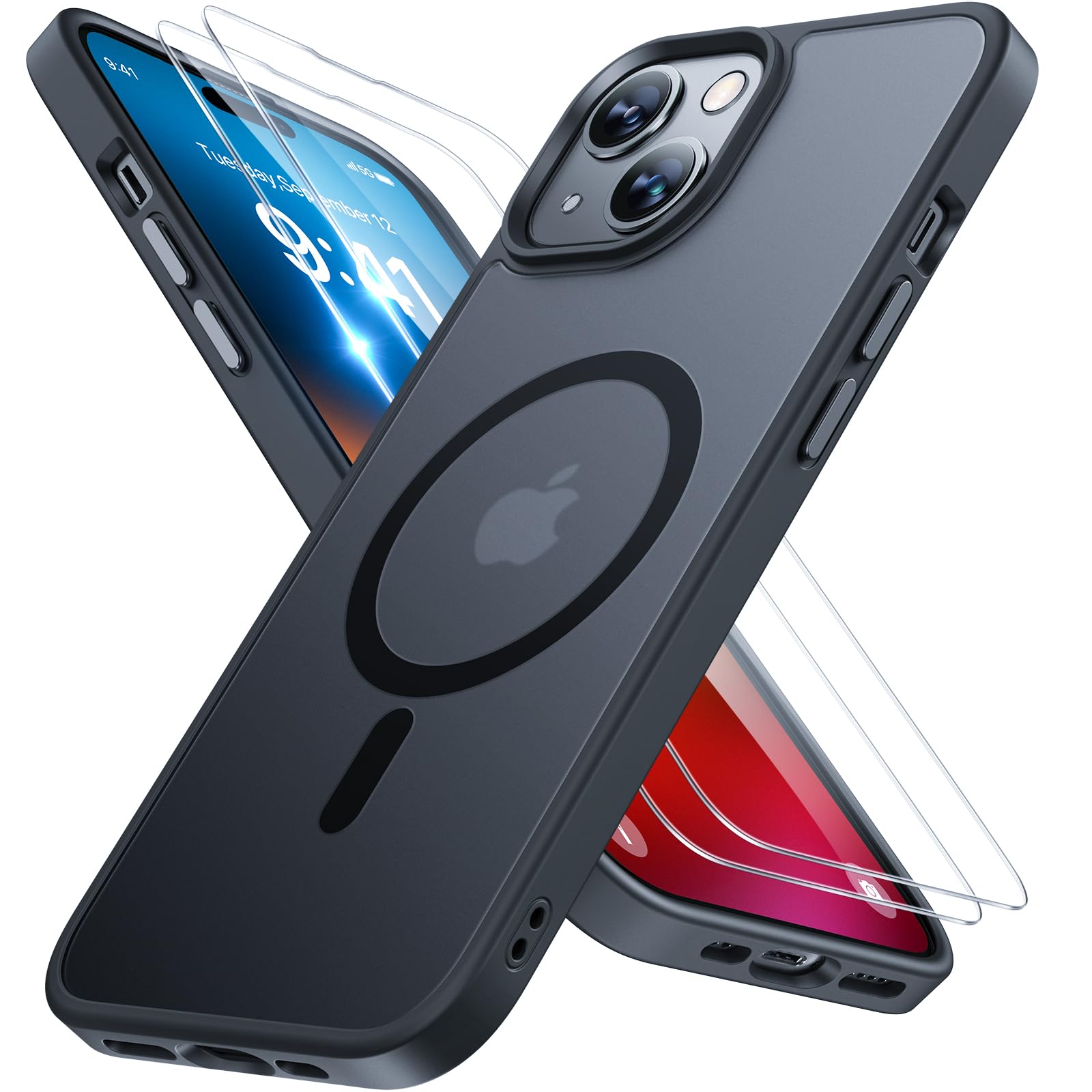Miracase vista frontal de la funda para iPhone 15 con protección completa