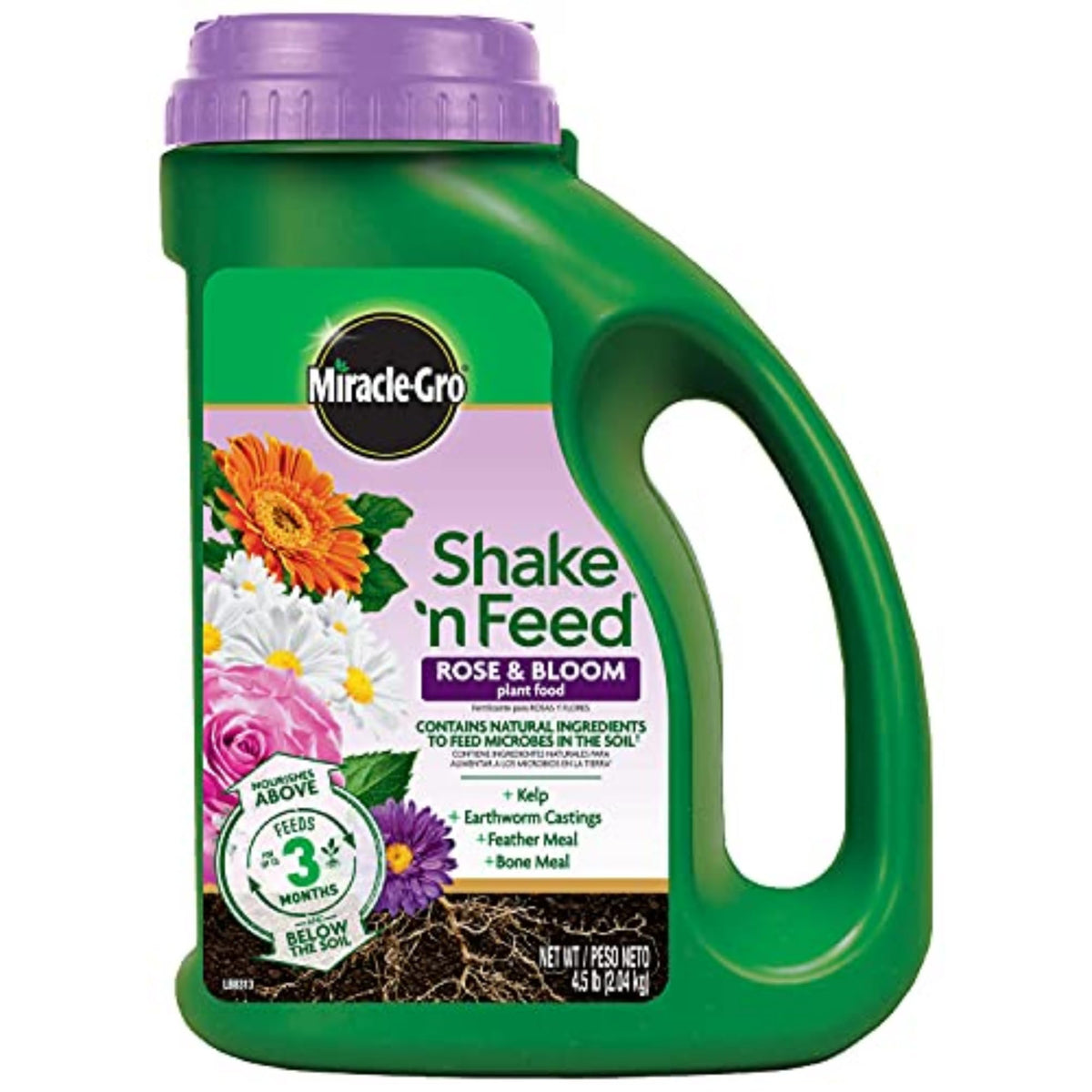 Miracle-Gro bolsa frontal mostrando el producto y beneficios