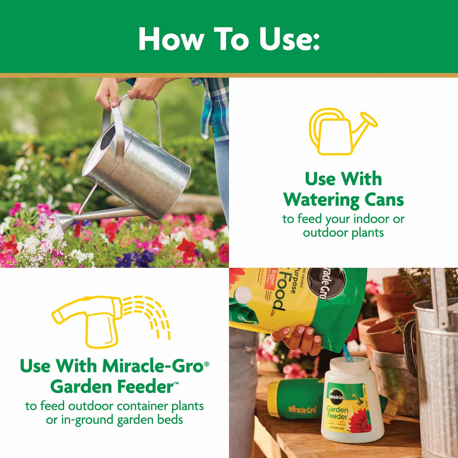 Miracle-Gro bolsa 5 lb junto a objetos para comparar tamaño
