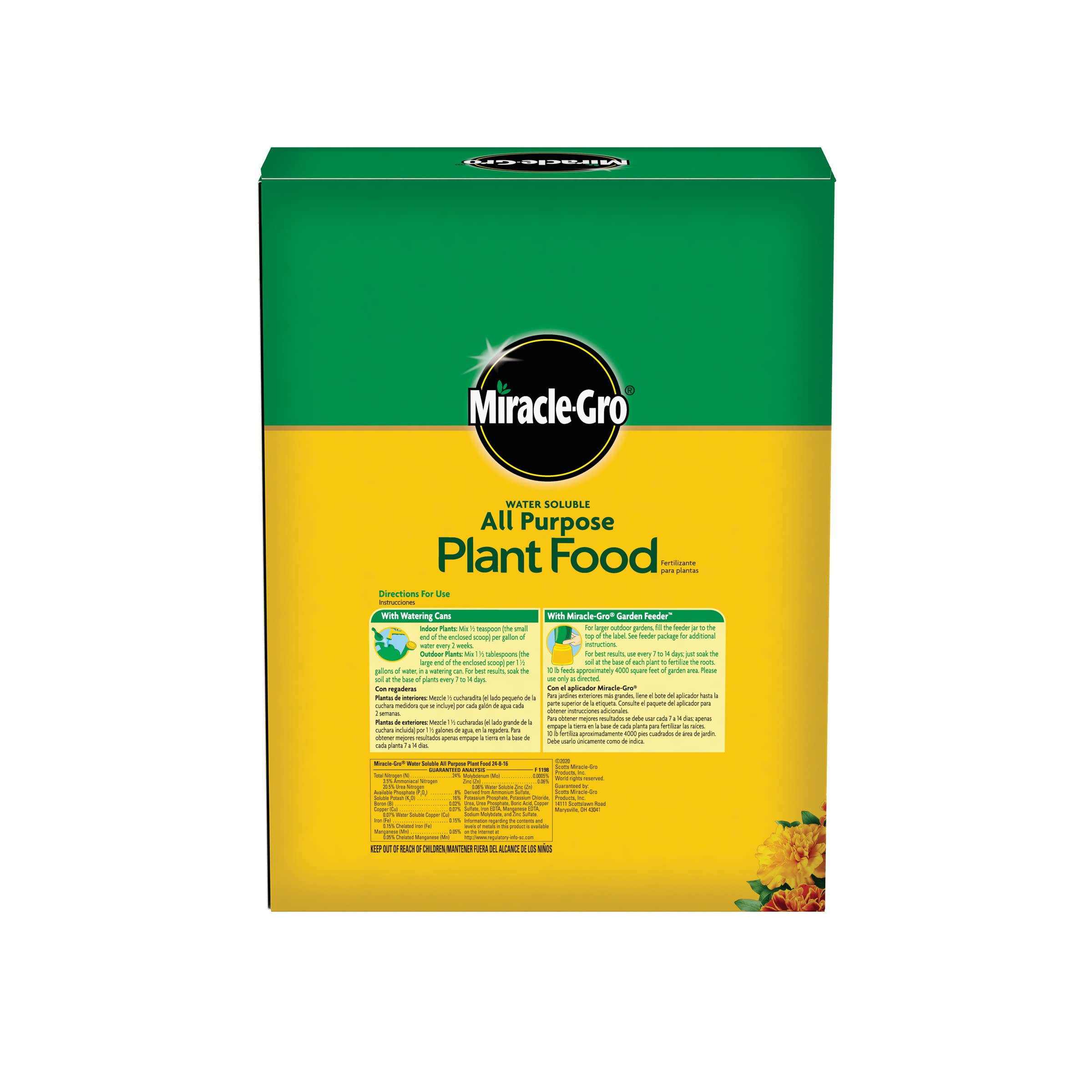 Miracle-Gro opened tub with powder texture for easy mixing