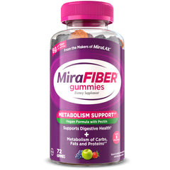 MiraLAX MiraFIBER envase frontal mostrando cantidad y beneficios