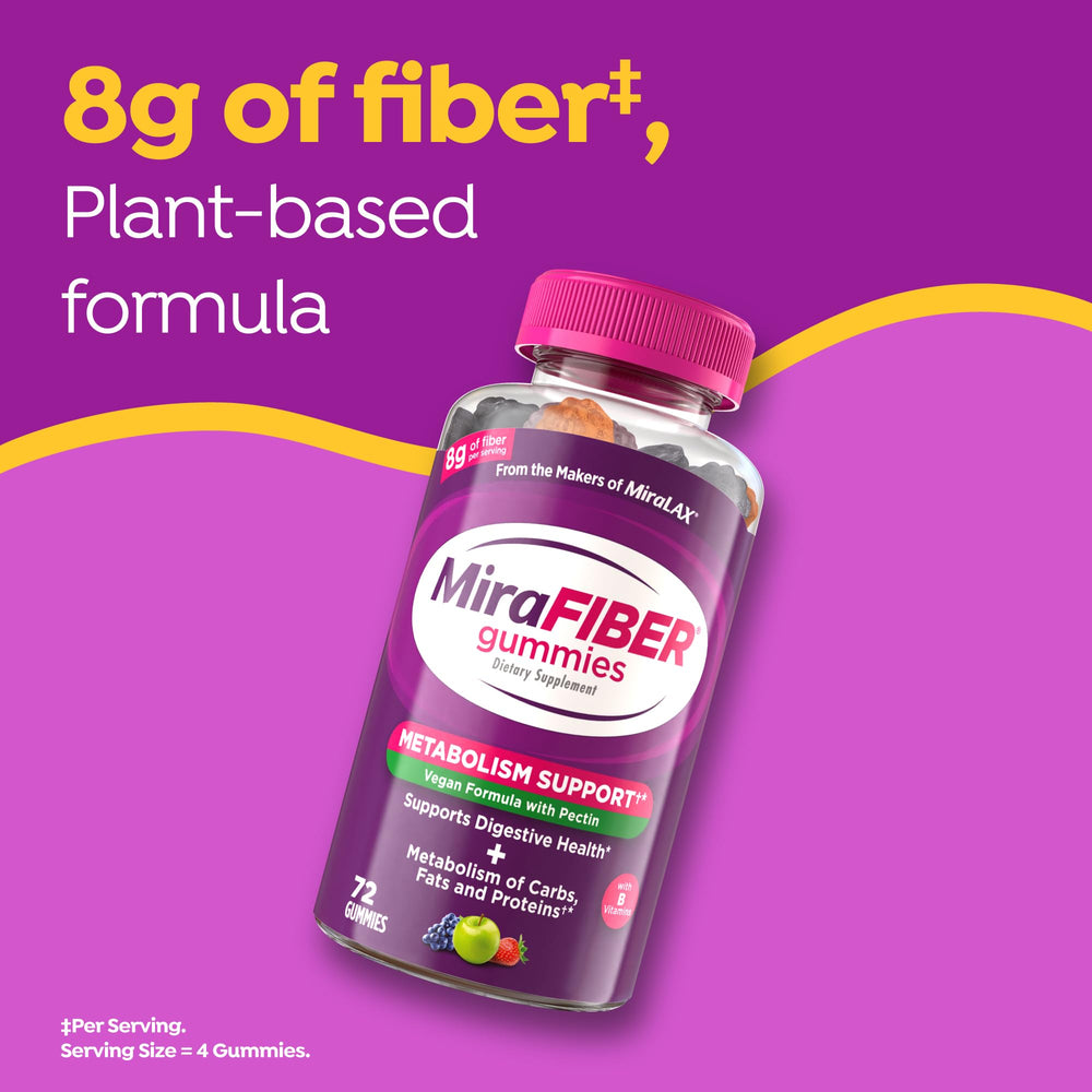 MiraLAX MiraFIBER primer plano de textura y brillo apetitosa