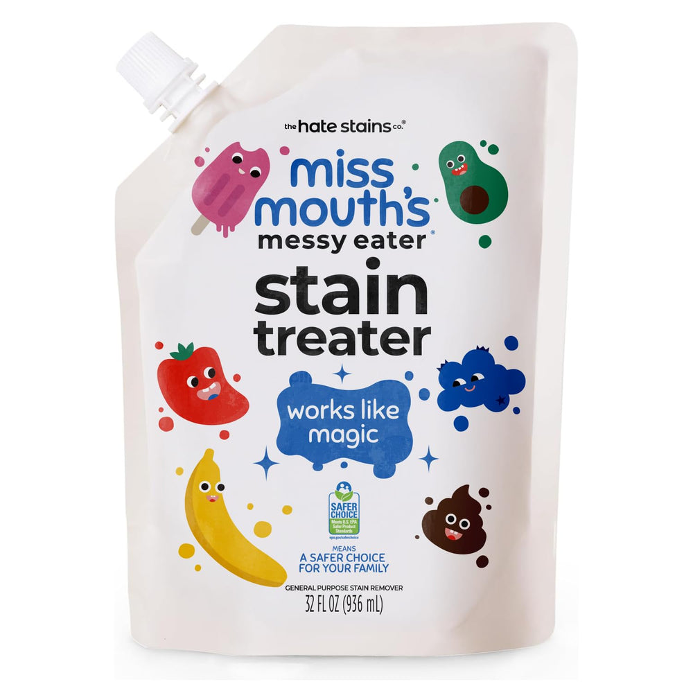 Miss Mouth's vista frontal del envase 32oz mostrando tamaño y practicidad