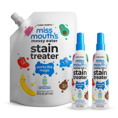 Miss Mouth's envase frontal del kit mostrando sprays y recarga, solución rápida