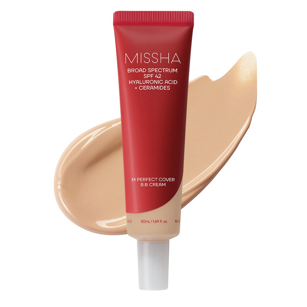 MISSHA frasco frontal mostrando empaque elegante y beneficio de cobertura natural