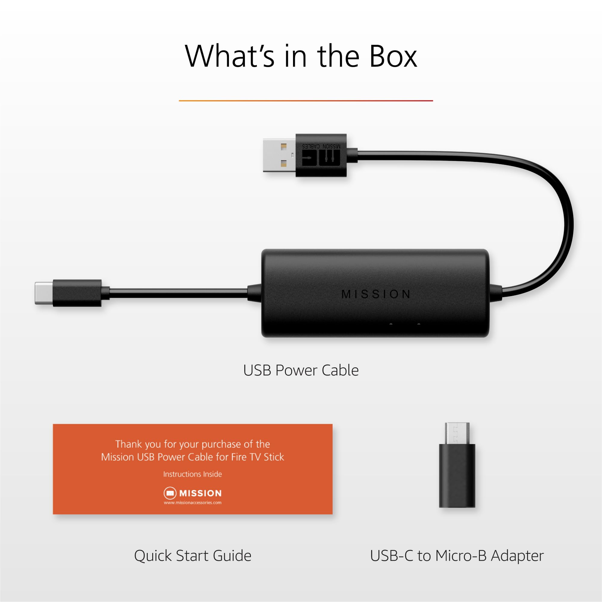 Mission Cables guía rápida y contenido de la caja listos para instalar