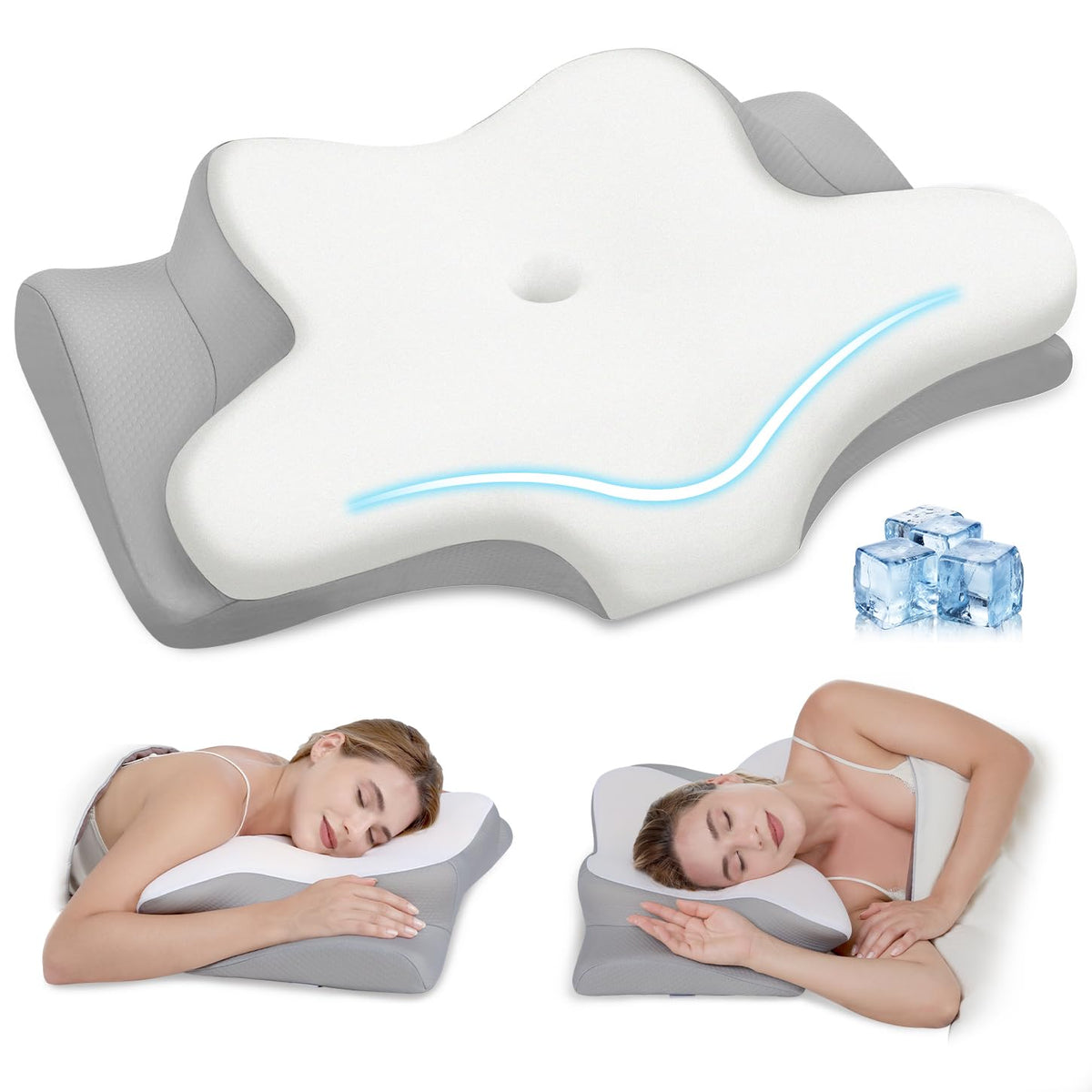 Missleep almohada frontal mostrando contorno ergonómico y soporte cervical