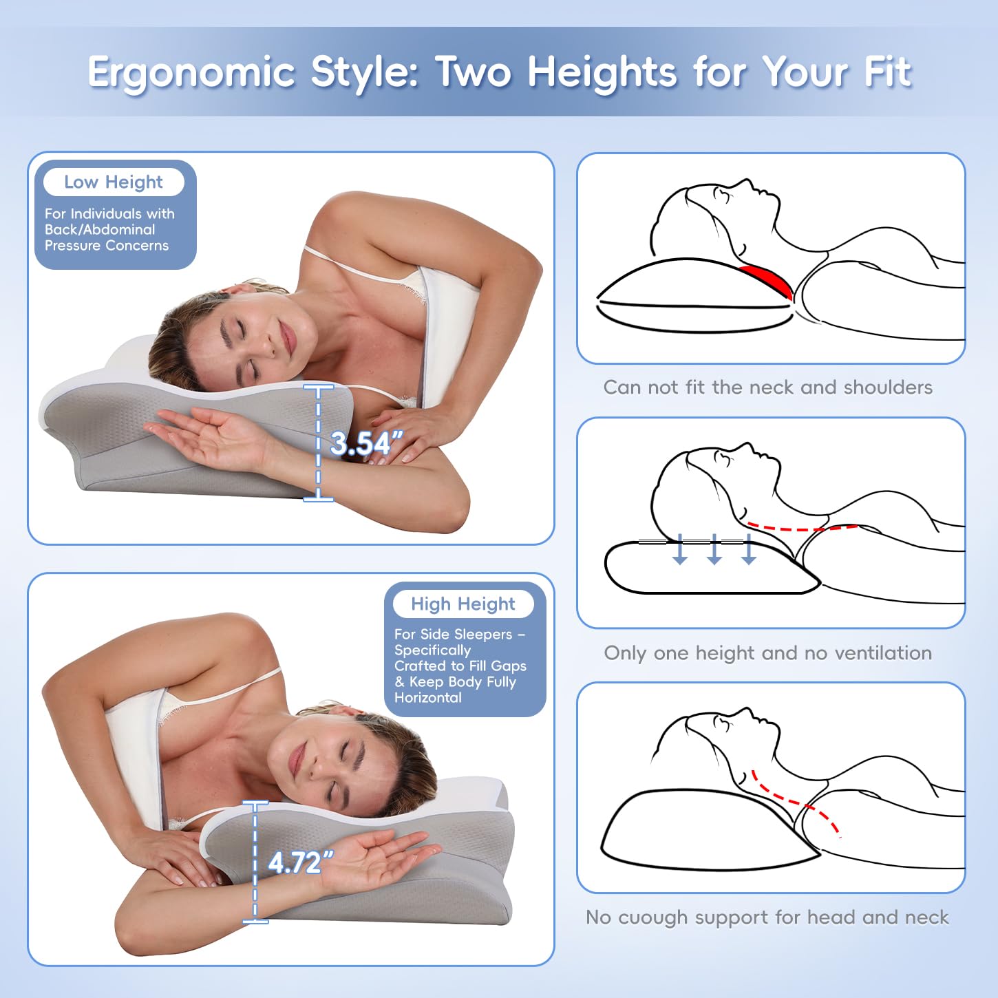 Missleep almohada volteada para mostrar las dos alturas reversibles
