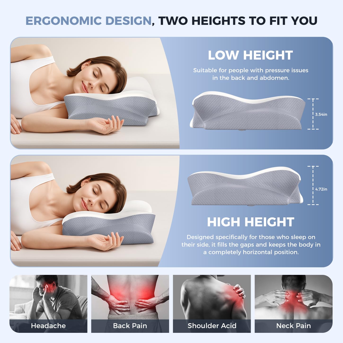 Missleep almohada en uso por durmiente lateral con buen soporte