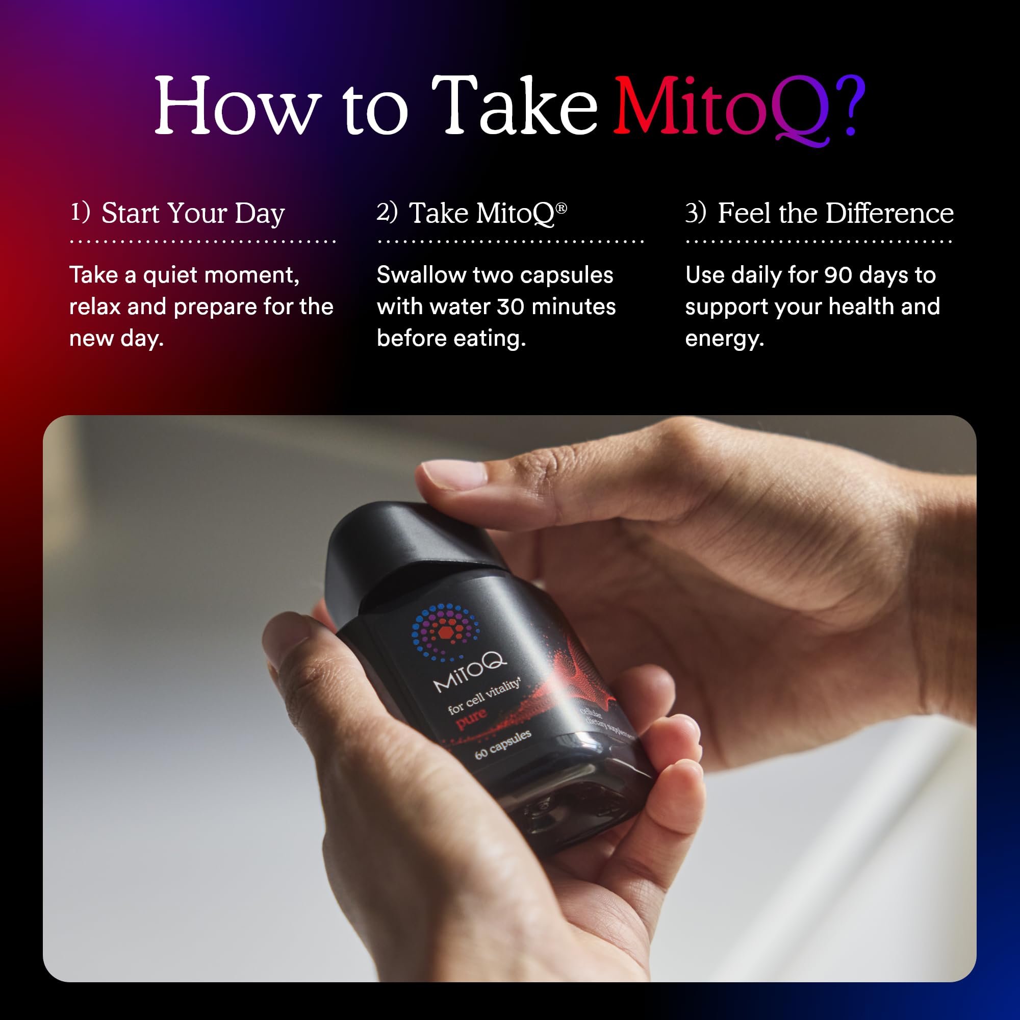 MitoQ en ambiente de estilo de vida activo para apoyo mitocondrial diario
