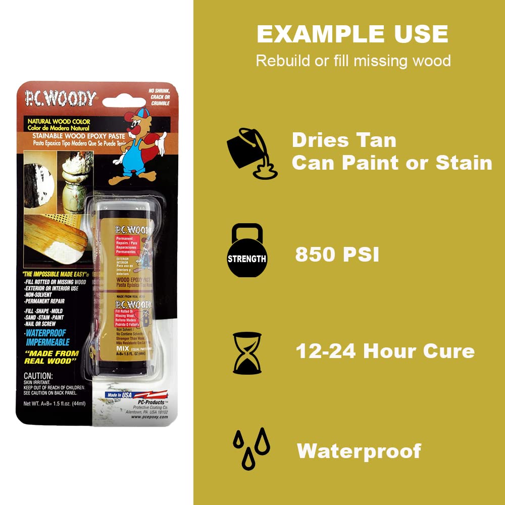 Worker mixing and applying PC-Woody paste with gloved hands for a durable, machineable repair