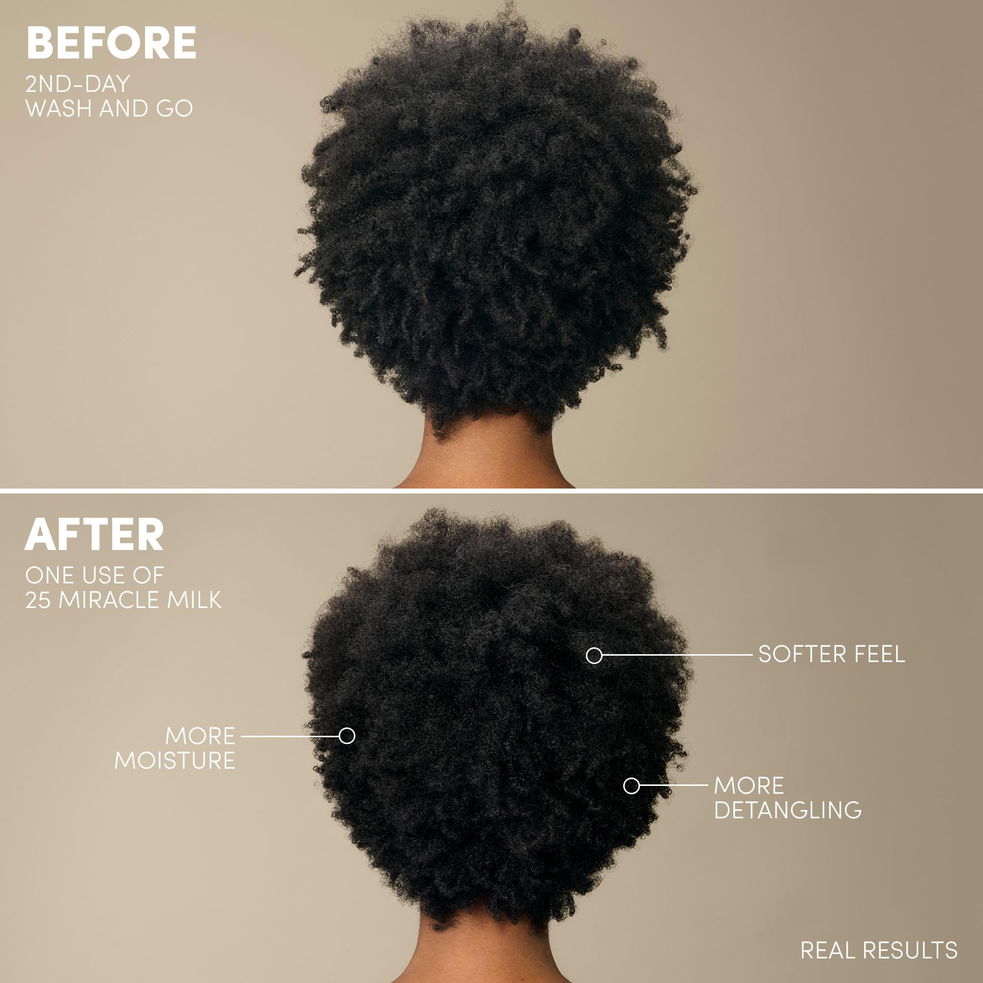 Mizani resultado antes y después para rizos más definidos y sin frizz