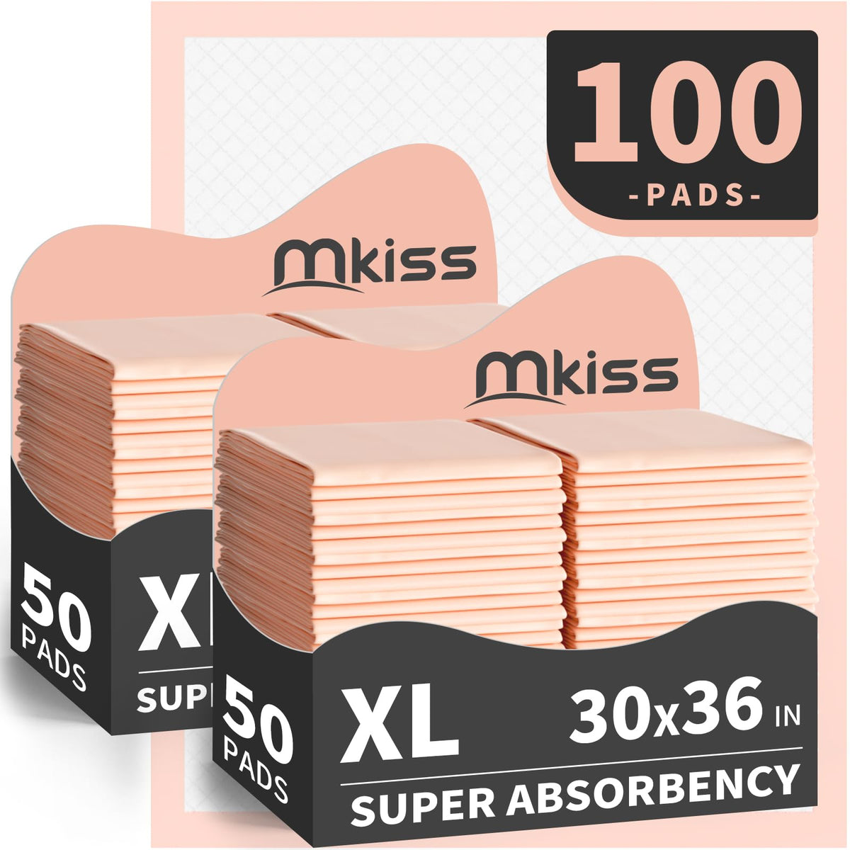 MKISS vista frontal del paquete que muestra 100 almohadillas y ahorro