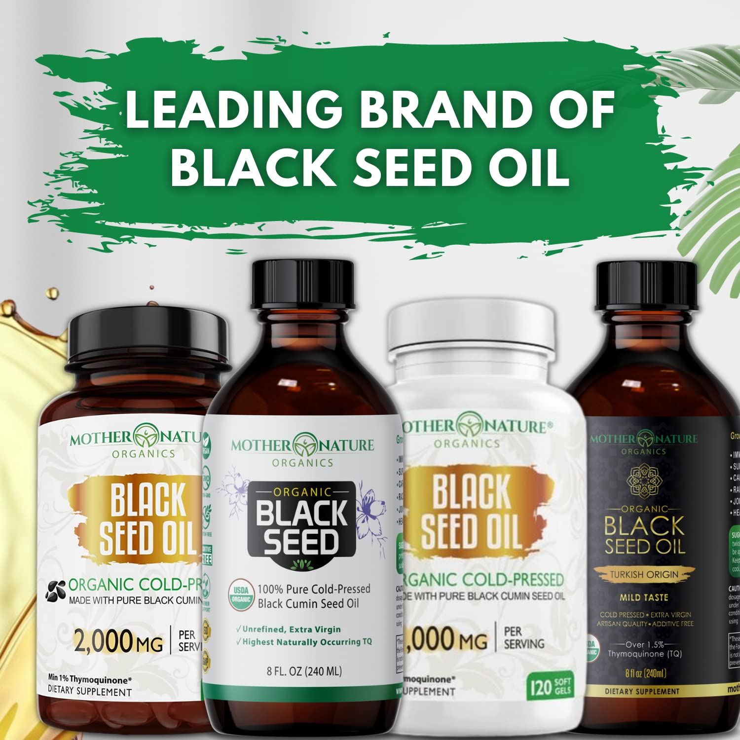 Mother Nature Organics semillas de Nigella sativa y aceite para enfatizar origen orgánico