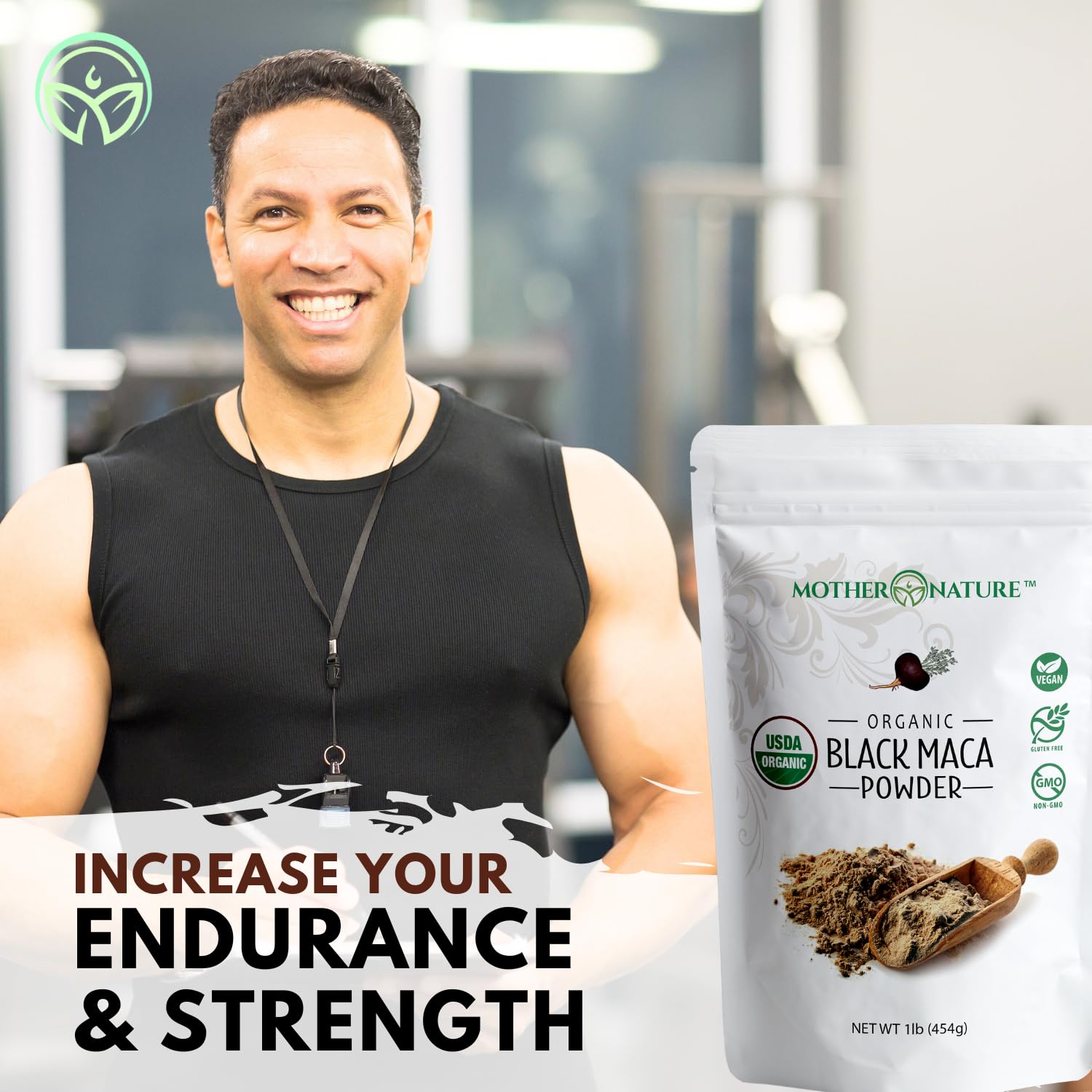 Mother Nature Organics textura del polvo de maca negra detalle nutritivo