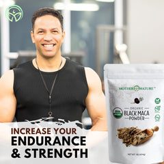 Mother Nature Organics textura del polvo de maca negra detalle nutritivo