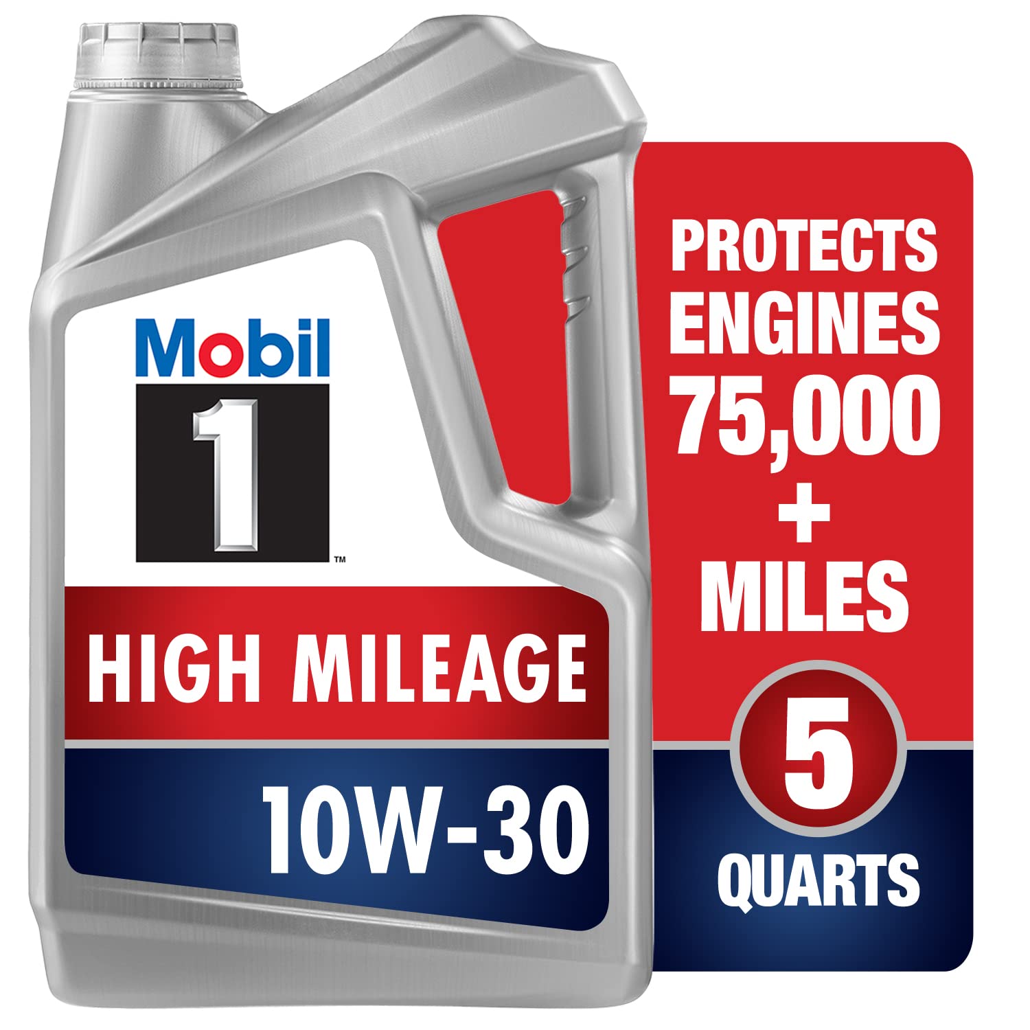 Mobil 1 botella frontal 5 qt mostrando diseño y fácil vertido
