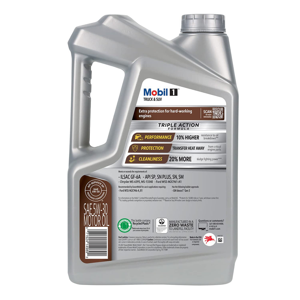 Mobil 1 etiqueta detallada con especificaciones y beneficios técnicos claros