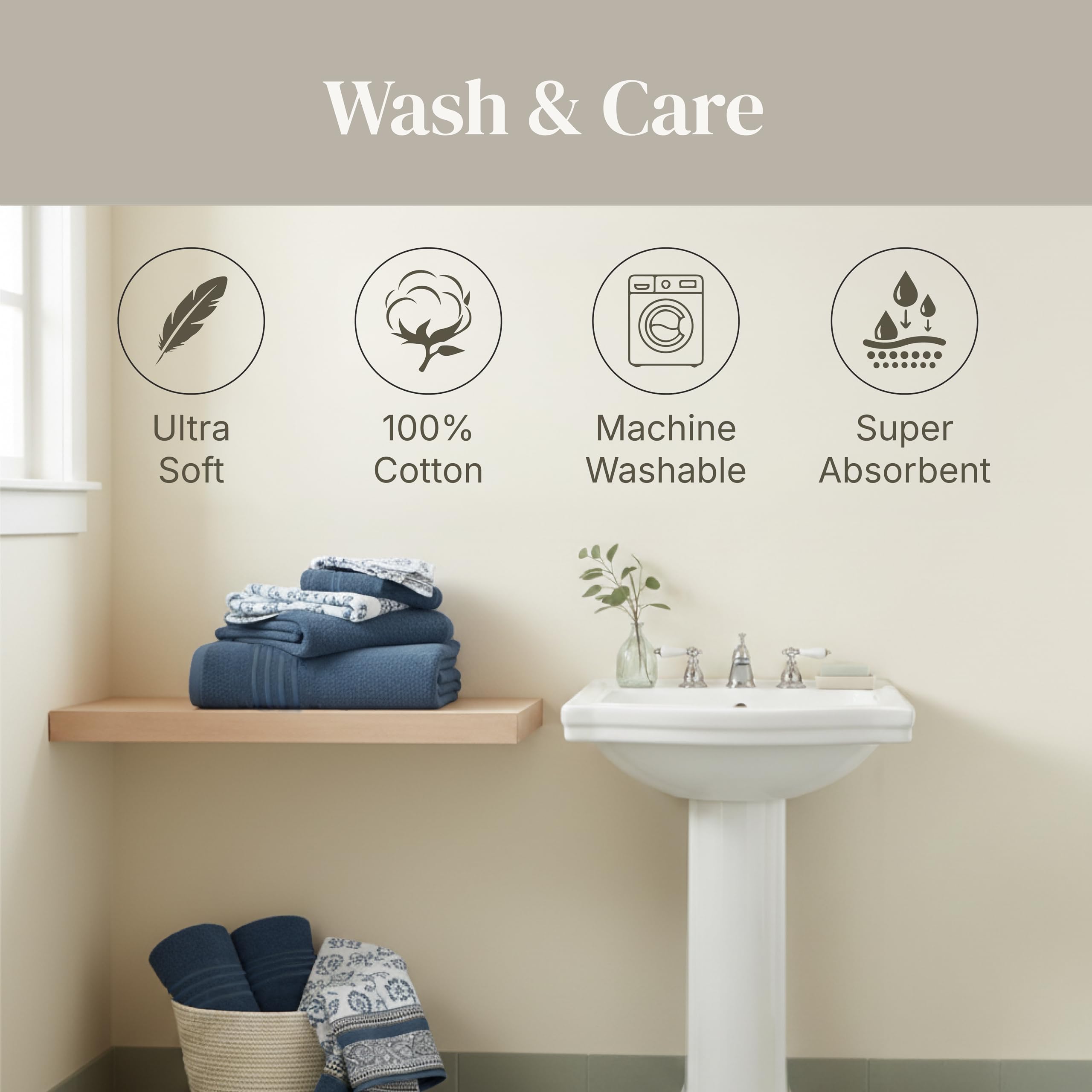 Modern Threads ambiente de baño con toallas, mejora la decoración y confort