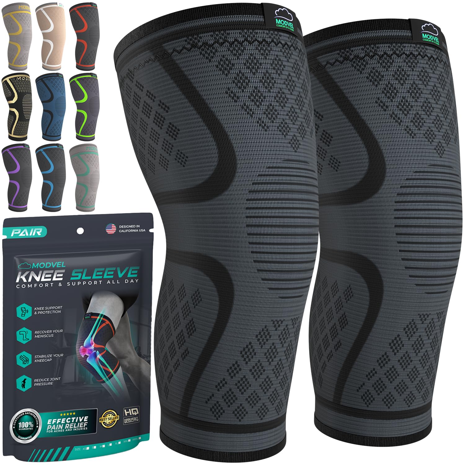 Modvel rodillera frontal mostrando ajuste y diseño, comodidad para uso diario