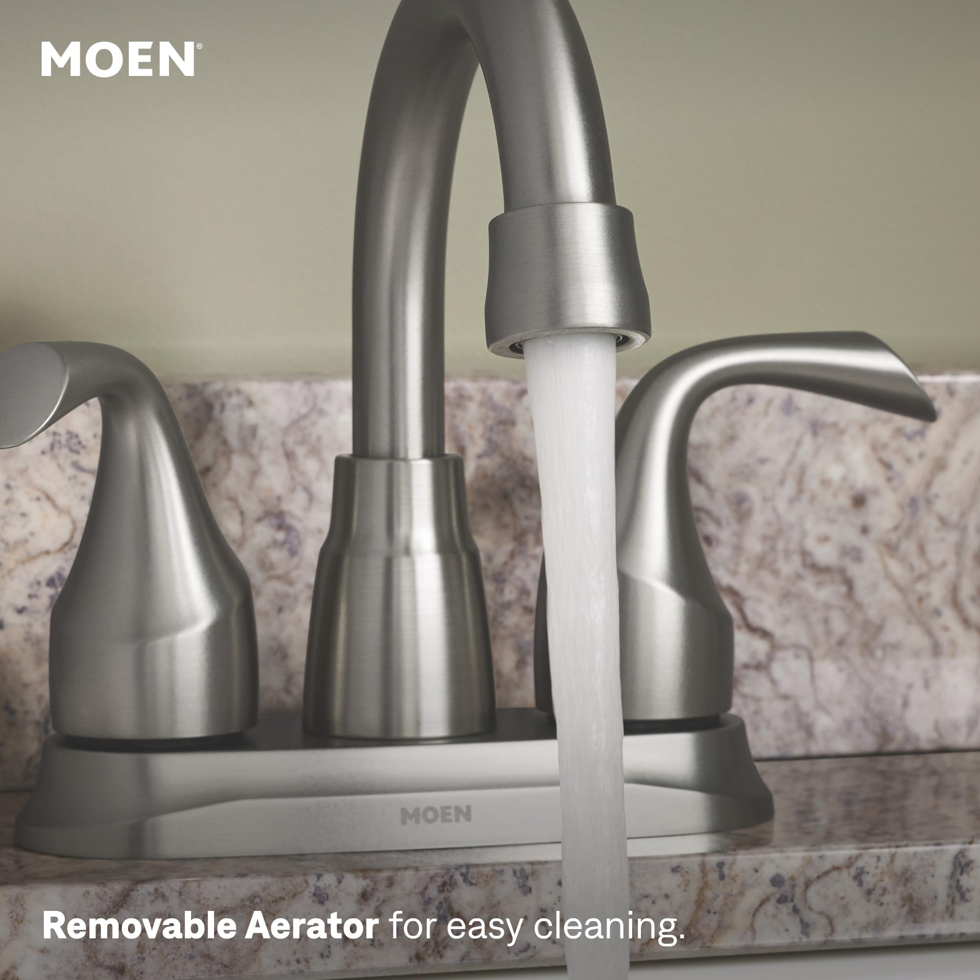 Moen Idora drain assembly pieces displayed with faucet for complete replacement convenience