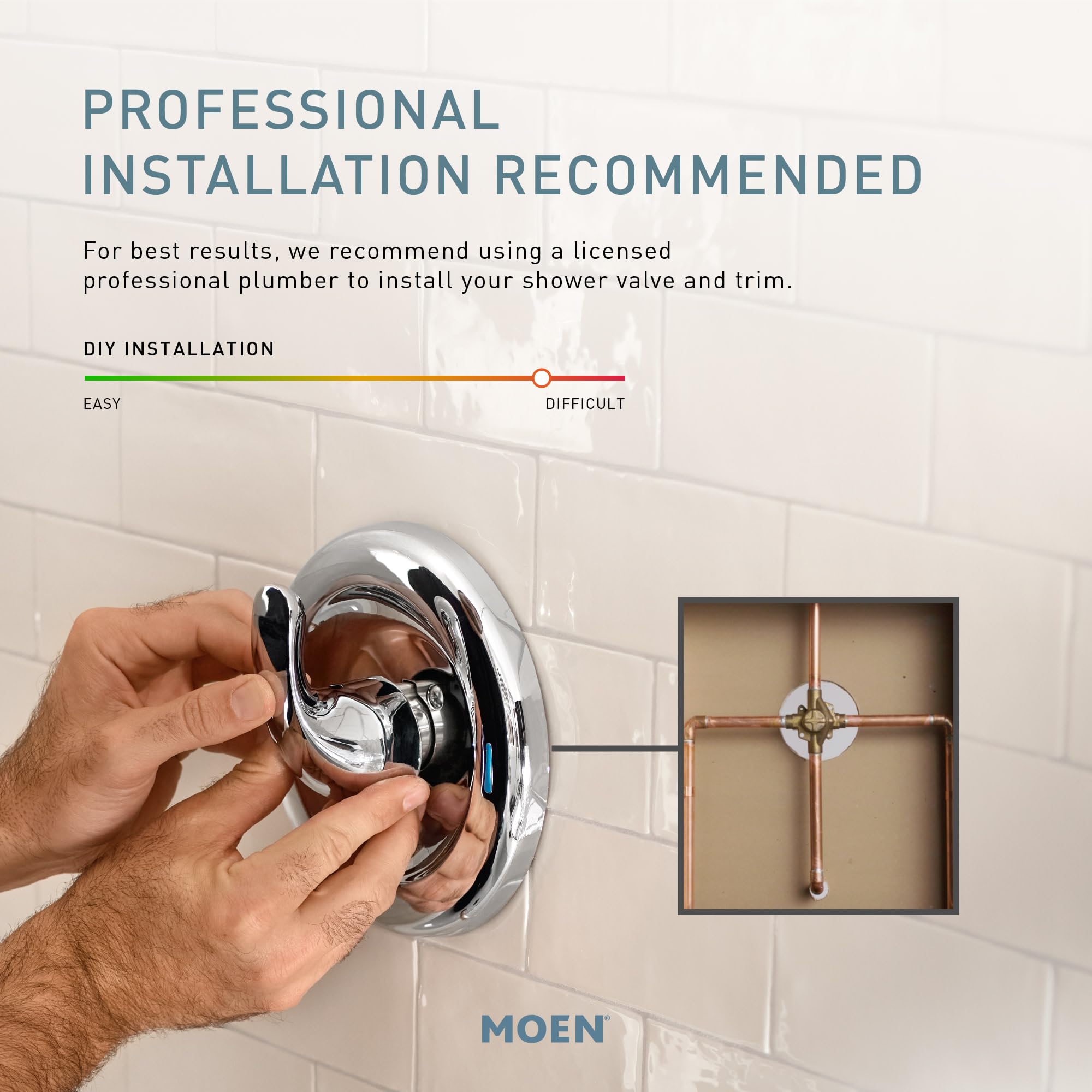 Moen valve close-up cartridge area highlighting smooth operation and easy serviceability