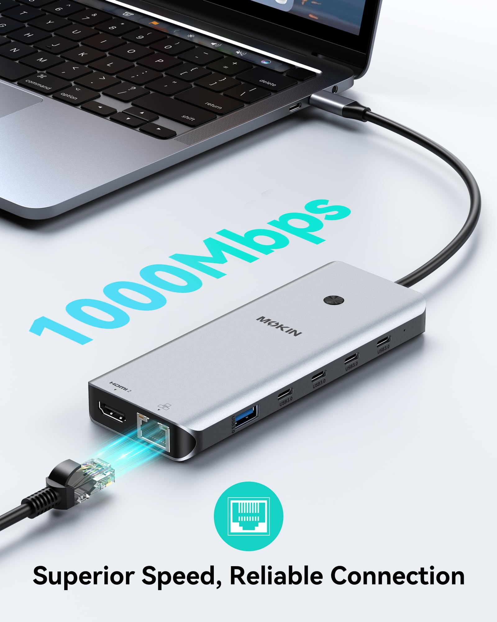 MOKiN enfoque en puerto Ethernet Gigabit y PD 100W para carga estable