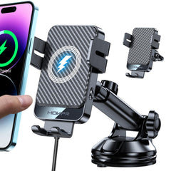 MOKPR vista frontal del soporte y cargador con teléfono, sujeción segura