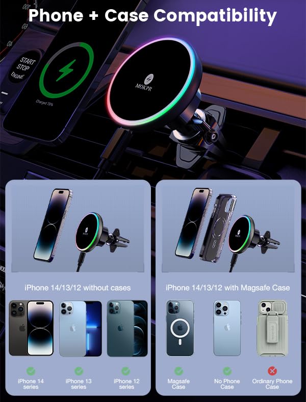MOKPR luces LED RGB encendidas que facilitan colocar el teléfono