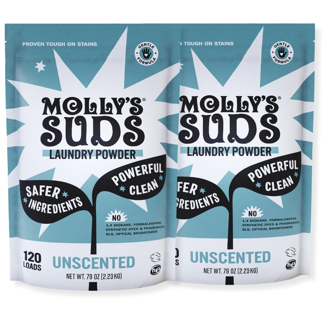 Molly's Suds frente del empaque mostrando ahorro y detalle del producto