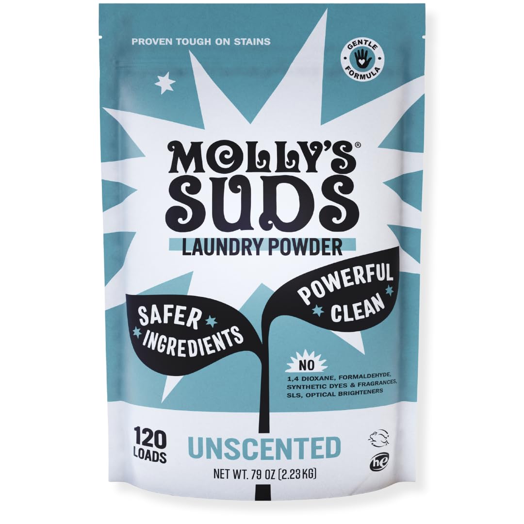 Molly's Suds front packaging showing product and benefits for sensitive skin