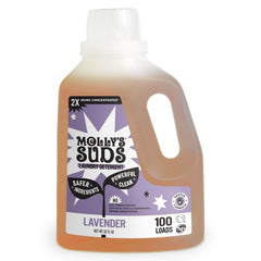Molly's Suds front packaging shows bottle and lavender scent, reassuring gentle clean