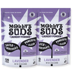 Molly's Suds paquete frontal Lavanda mostrando envase y beneficio limpieza confiable