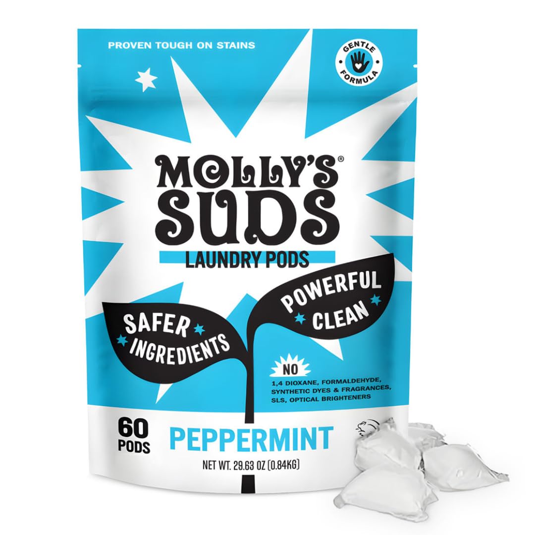 Molly's Suds frasco frontal mostrando diseño y cantidad 60 para identificación rápida