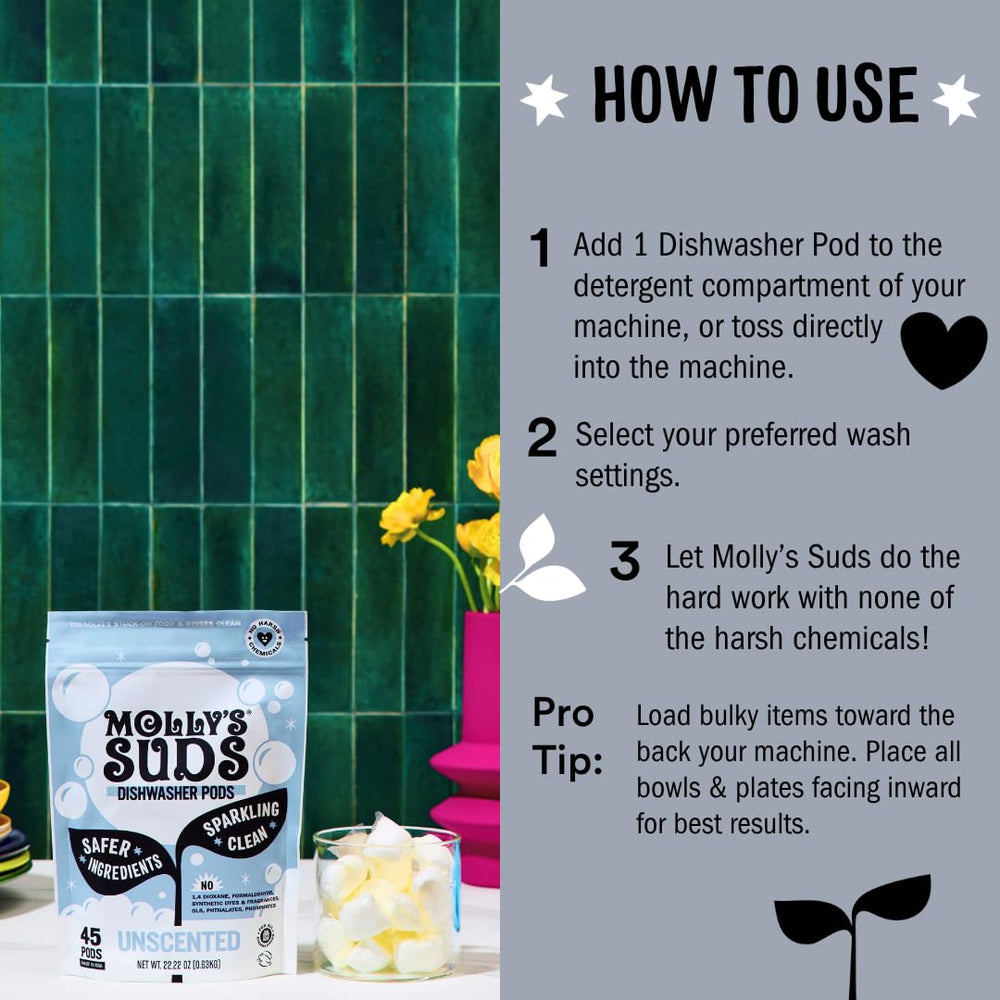 Molly's Suds cristalería reluciente tras lavado sin manchas ni brillo opaco