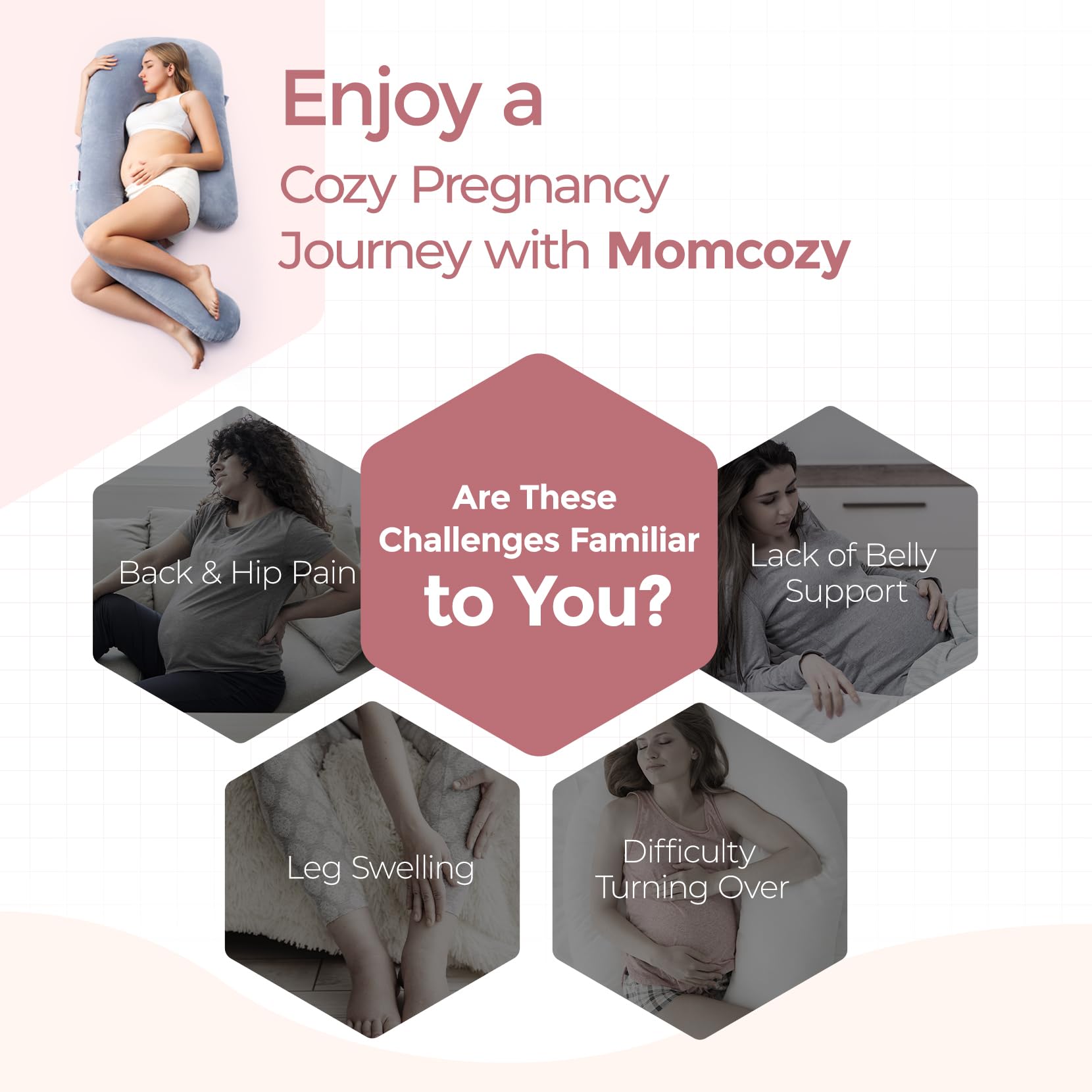 Momcozy en dormitorio estilo de vida mostrando descanso confortable para embarazadas