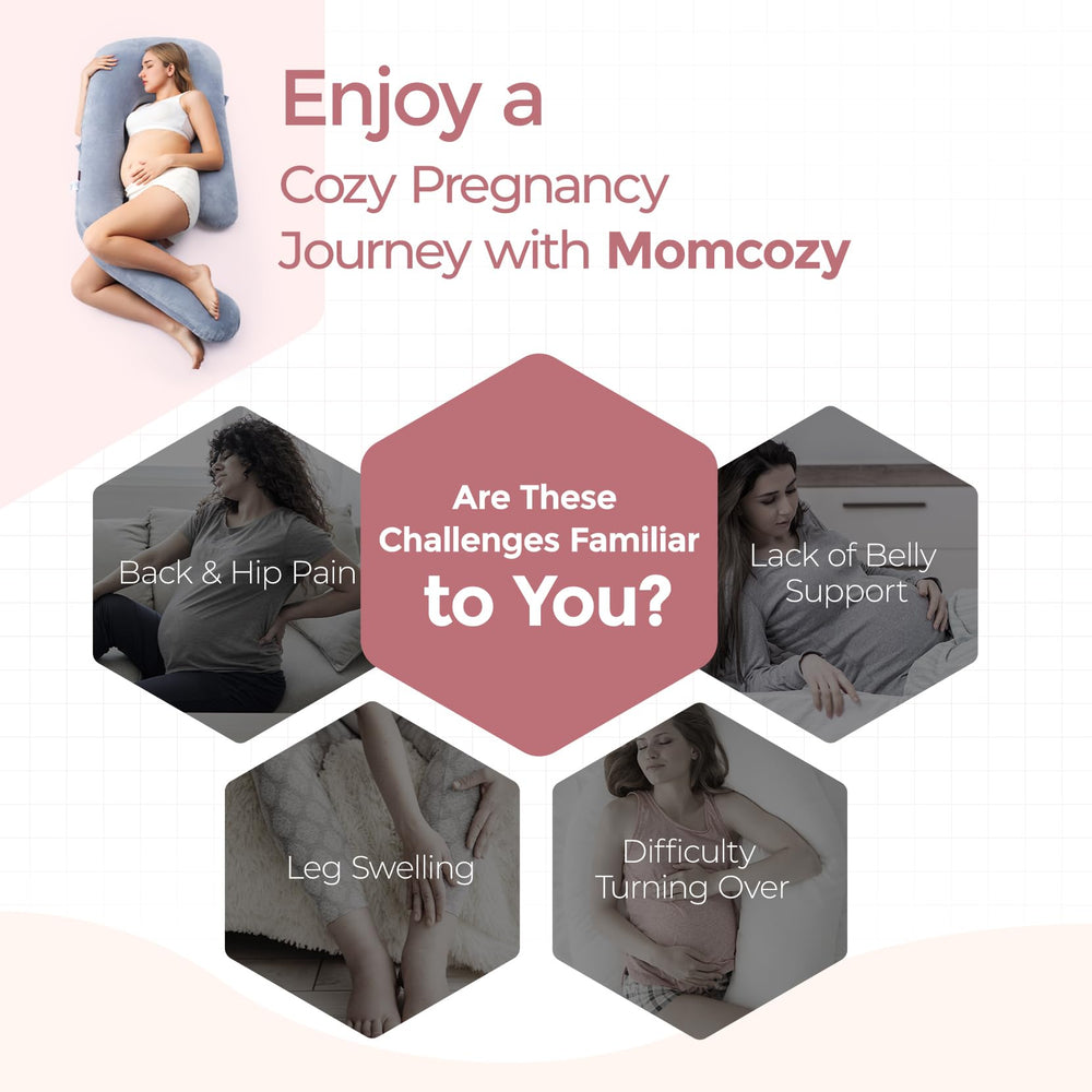 Momcozy en dormitorio estilo de vida mostrando descanso confortable para embarazadas