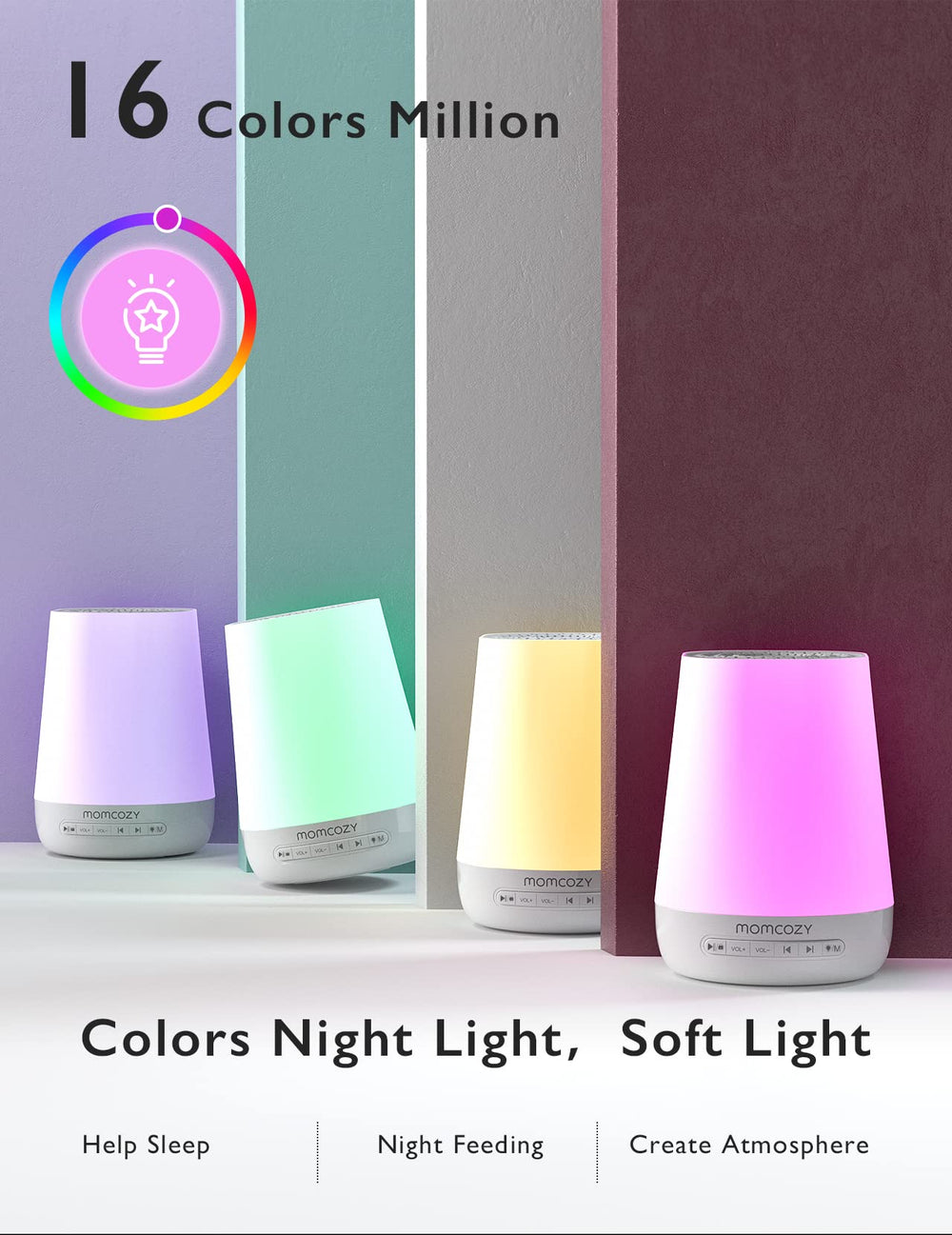 Momcozy app móvil controlando sonido y luz para conveniencia remota