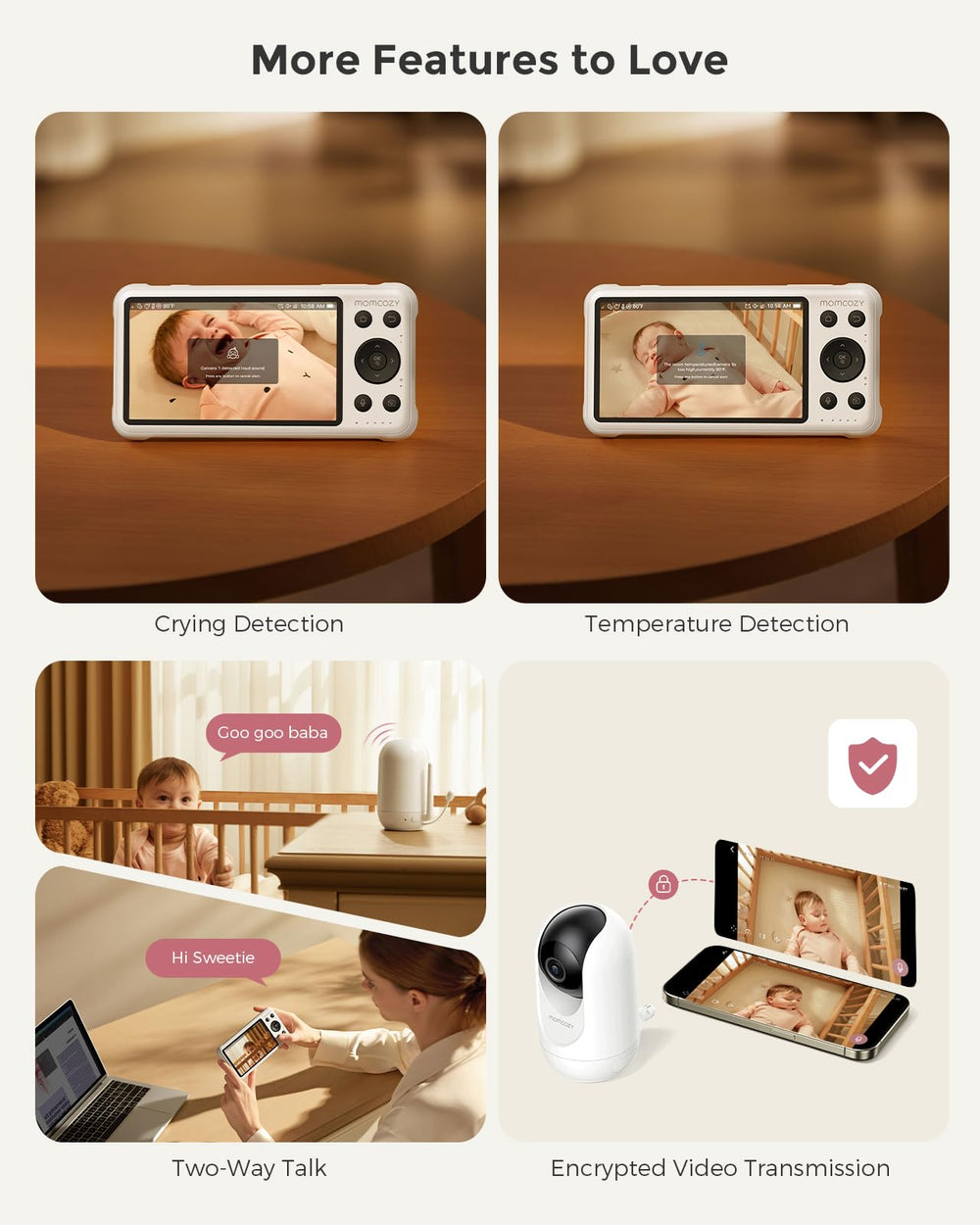Momcozy familia compartiendo acceso remoto y vigilando desde app