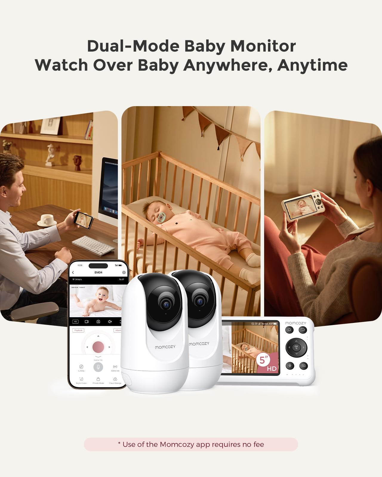 Momcozy pantalla partida con dos feeds 1080P y visión simultánea